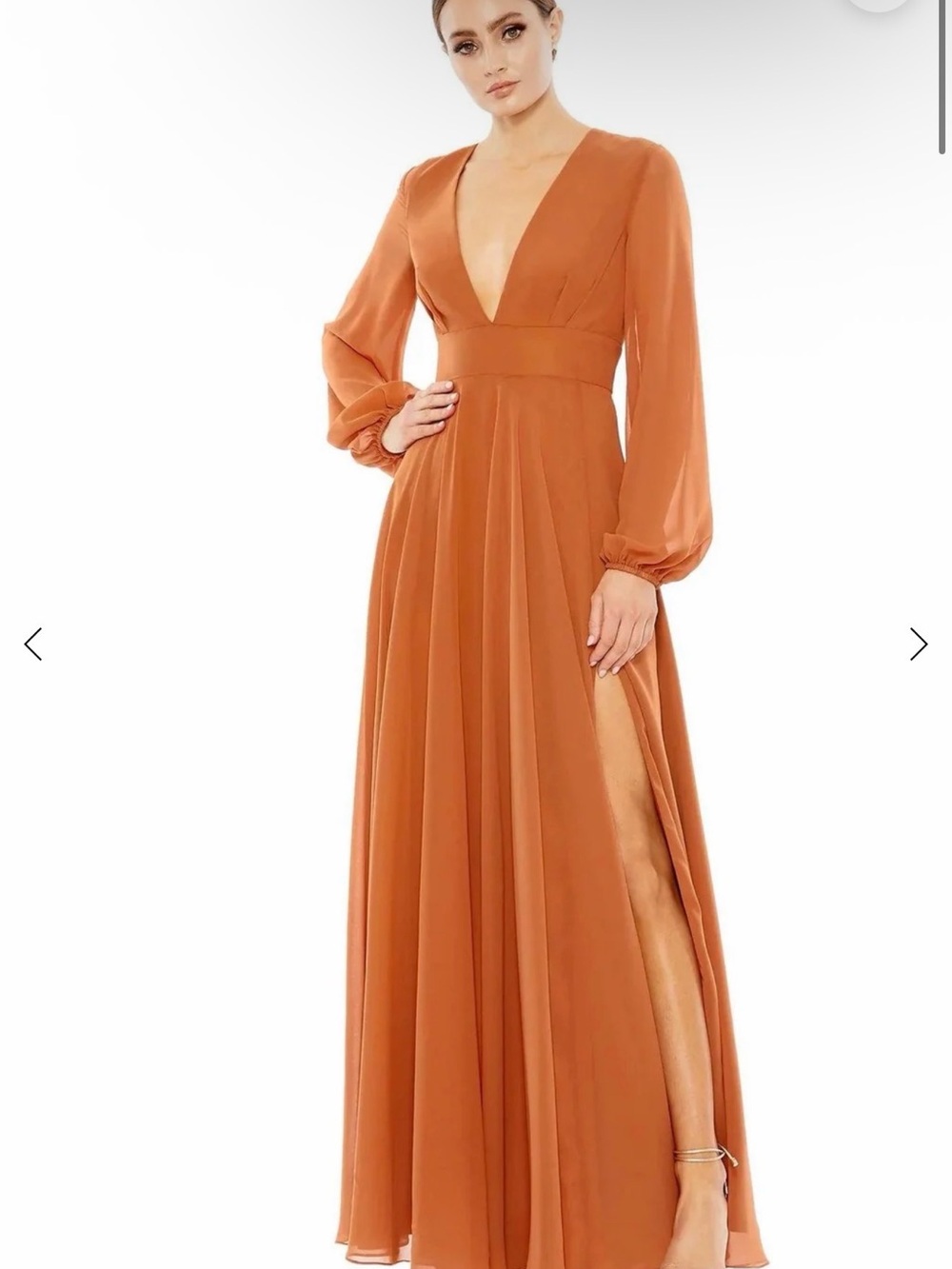 Mac Duggal Style 55682 Terra Cotta Chiffon Long Sleeve Gown – Size 2 – NWT